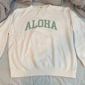 Mahina White Sweatshirt with Green 'ALOHA' Print